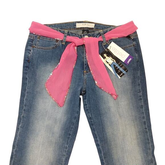 Vintage Y2K Mix It Low Rise Boot Cut Jeans Size 14P NWT Scarf Belt Deadstock - Picture 2 of 7